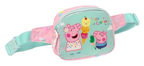 Peppa Pig Ice Cream Hüfttasche für Kinder, ideal für Jugendliche und Kinder unterschiedlichen Alters, bequem und vielseitig, Qualität und Stärke, 14 x 4 x 11 cm, Hellrosa/Minzgrün, Hellrosa/Minzgrün, von safta