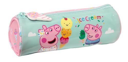 Peppa Pig Ice Cream – rundes Federmäppchen für Kinder, Federmäppchen für Kinder, ideal für Kinder von 5 bis 14 Jahren, bequem und vielseitig, Qualität und Stärke, 20 x 7 cm, Hellrosa/Minzgrün, von safta