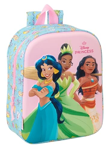 Princesas Disney 3D Kindergartenrucksack, anpassbar an den Wagen, einfache Reinigung, ideal für Kinder verschiedener Altersgruppen, bequem und vielseitig, Qualität und Widerstandsfähigkeit, 22 x 10 x von safta