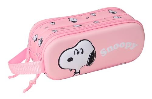 safta Snoopy 3D Doppelmäppchen für Kinder, ideal für Kinder im Schulalter, bequem und vielseitig, Qualität und Widerstandsfähigkeit, 21 x 6 x 8 cm, Hellrosa, Mediano, Lässig von safta