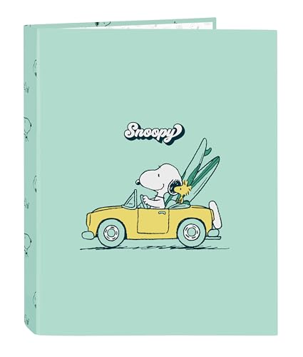 SNOOPY GROOVY Ordner mit 4 Ringen, ideal für Kinder verschiedener Altersgruppen, bequem und vielseitig, Qualität und Widerstandsfähigkeit, 26,5 x 33 cm, Wassergrün, Meeresgrün, Estándar, Casual von safta