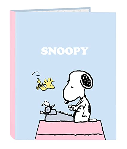 SNOOPY Imagine Ordner mit 4 Ringen, ideal für Kinder verschiedener Altersgruppen, bequem und vielseitig, Qualität und Strapazierfähigkeit, 26,5 x 33 cm, Pastellblau von safta