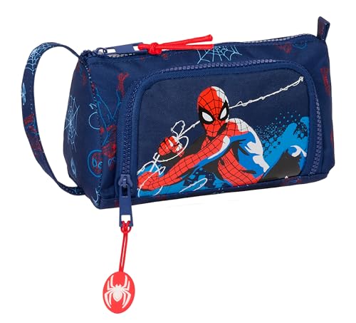 SPIDERMAN NEON Federmäppchen mit leerer Falttasche, Federmäppchen für Kinder, ideal für Schulkinder, bequem und vielseitig, Qualität und Widerstandsfähigkeit, 20 x 8,5 x 11 cm, Marineblau, marineblau, von safta