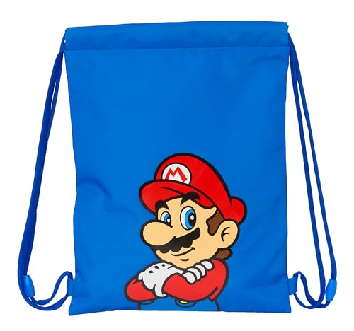 SUPER MARIO PLAY – Flacher Junior-Rucksack, ideal für Kinder unterschiedlichen Alters, bequem und vielseitig, Qualität und Widerstandsfähigkeit, 26 x 34 cm, Blau/Rot, blau/rot, Estándar, Casual von safta