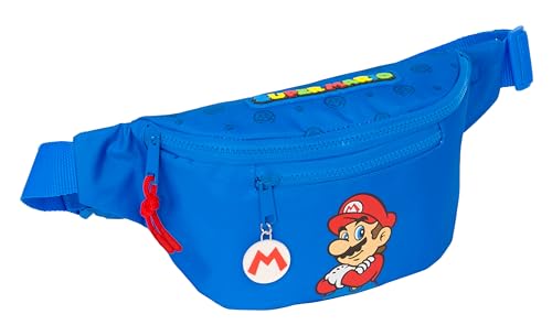 SUPER Mario Play Bauchtasche mit Außentasche, ideal für Jugendliche und Kinder unterschiedlichen Alters, bequem und vielseitig, Qualität und Stärke, 23 x 9 x 12 cm, Blau/Rot, blau/rot, Estándar, von safta