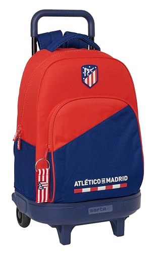 Safta ATLETICO DE MADRID Großer Rucksack mit Rädern, kompakt, abnehmbar, ideal für Kinder unterschiedlichen Alters, bequem und vielseitig, Qualität und Widerstandsfähigkeit, 33 x 22 x 45 cm, Rot/Blau, von safta