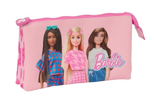 Safta BARBIE LOVE Federmäppchen für Kinder, Federmäppchen für Kinder, ideal für Schulkinder, bequem und vielseitig, Qualität und Beständigkeit, 22 x 3 x 12 cm, Rosa, Rosa, Estándar, Casual von safta