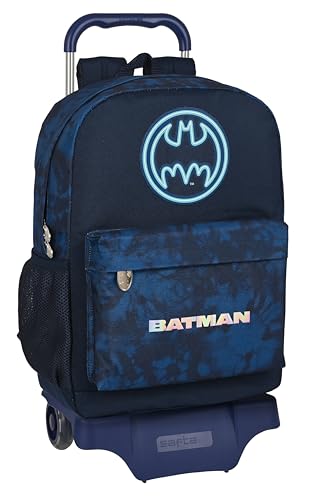 Safta BATMAN LEGENDARY Großer Rucksack mit Trolley, ideal für Kinder unterschiedlichen Alters, bequem und vielseitig, Qualität und Widerstandsfähigkeit, 30 x 14 x 43 cm, Marineblau, marineblau, von safta