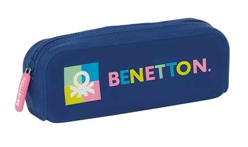 Safta BENETTON COOL Federmäppchen, quadratisch, Silikon, Federmäppchen für Kinder, ideal für Schulkinder, bequem und vielseitig, Qualität und Widerstandsfähigkeit, 18,5 x 5,5 x 7,5 cm, Marineblau, von safta