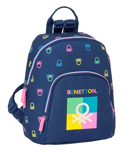 Safta BENETTON COOL Mini-Rucksack für den täglichen Gebrauch, ideal für Kinder unterschiedlichen Alters, bequem und vielseitig, Qualität und Widerstandsfähigkeit, 25 x 13 x 30 cm, Marineblau, von safta