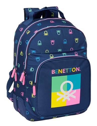 Safta BENETTON COOL Schulrucksack, Ideal für Kinder unterschiedlichen Alters, bequem und vielseitig, Qualität und Widerstandsfähigkeit, 32 x 15 x 42 cm, Marineblau, marineblau, Estándar, Casual von safta