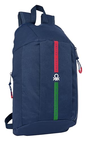 Safta BENETTON ITALY Mini-Rucksack für den täglichen Gebrauch, ideal für Kinder unterschiedlichen Alters, bequem und vielseitig, Qualität und Widerstandsfähigkeit, 22 x 10 x 39 cm, Marineblau, von safta