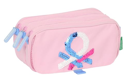 Safta BENETTON PINK Federmäppchen mit Dreifach-Big, Federmäppchen für Kinder, ideal für Schulkinder, bequem und vielseitig, Qualität und Widerstandsfähigkeit, 21,5 x 8 x 10 cm, Rosa, Rosa, Estándar, von safta