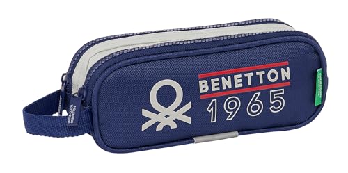 Safta Benetton Varsity Federmäppchen für Kinder, Federmäppchen für Kinder, ideal für Schulkinder, bequem und vielseitig, Qualität und Widerstandsfähigkeit, 21 x 6 x 8 cm, Marineblau/Grau, Marineblau / von safta