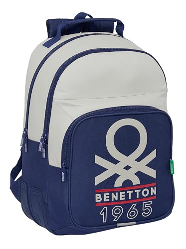 Safta BENETTON VARSITY Schulrucksack, Ideal für Kinder unterschiedlichen Alters, bequem und vielseitig, Qualität und Widerstandsfähigkeit, 32 x 15 x 42 cm, Marineblau/Grau, Marineblau / Grau, von safta