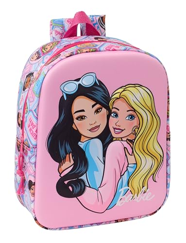 safta Barbie 3D Kindergartenrucksack 3D, anpassbar an den Wagen, einfache Reinigung, ideal für Kinder verschiedener Altersgruppen, bequem und vielseitig, Qualität und Widerstandsfähigkeit, 22 x 10 x von safta