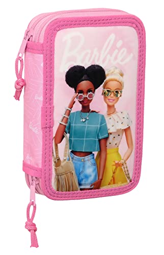 Safta Barbie Girl Federmäppchen für Kinder, mit 28 Hilfsmitteln, ideal für Kinder von 5 bis 14 Jahren, bequem und vielseitig, Qualität und Haltbarkeit, 12,5 x 4 x 19,5 cm, Rosa, Rosa, Estándar, Lässig von safta