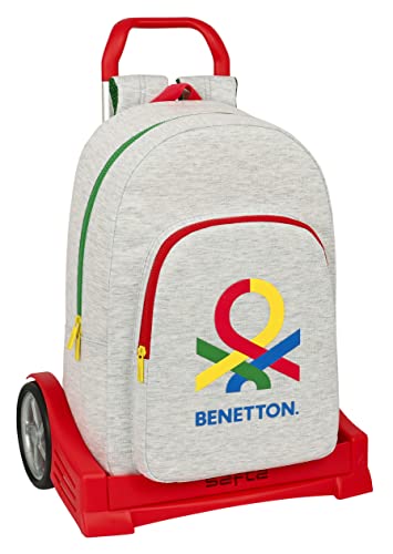 Safta Benetton Pop M860q Schulrucksack mit Trolley Evolution, ideal für Kinder verschiedener Altersgruppen, bequem und vielseitig, Qualität und Widerstandsfähigkeit, Grau, Unisex, Kinder, 1 Stück, von safta