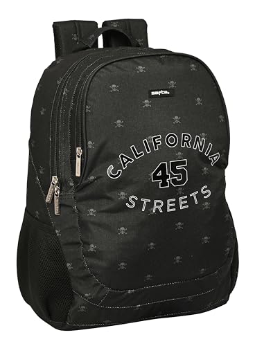 Safta CALIFORNIA Schulrucksack für Kinder, ideal für Kinder unterschiedlichen Alters, bequem und vielseitig, Qualität und Widerstandsfähigkeit, 32 x 16 x 44 cm, Schwarz, Schwarz , Estándar, Casual von safta