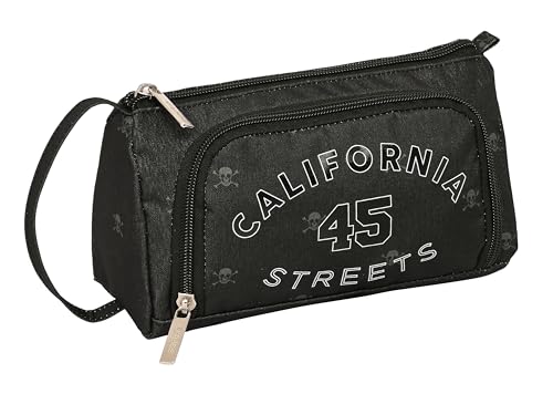 Safta California Federmäppchen mit ausklappbarer Tasche, Federmäppchen für Kinder, ideal für Schulkinder, bequem und vielseitig, Qualität und Beständigkeit, 20 x 8,5 x 11 cm, Schwarz, Schwarz, von safta