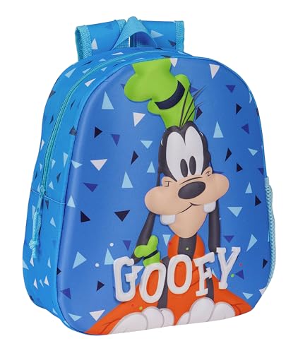 Safta Goofy Schulrucksack mit 3D-Design, anpassbar an Kinderwagen, ideal für Kinder verschiedener Altersgruppen, bequem und vielseitig, Qualität und Widerstandsfähigkeit, 27 x 10 x 33 cm, Blau, blau, von safta