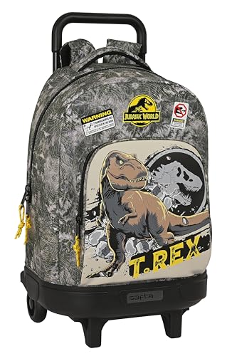 Safta JURASSIC WORLD WARNING Großer Rucksack mit Rädern, kompakt, abnehmbar, ideal für Kinder unterschiedlichen Alters, bequem und vielseitig, Qualität und Stärke, 33 x 22 x 45 cm, Grau, grau, von safta