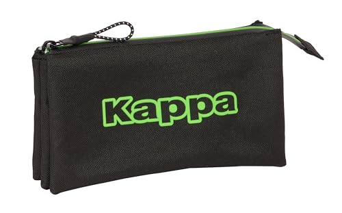 Safta KAPPA BLACK – Dreifach Federmäppchen, Federmäppchen für Kinder, ideal für Schulkinder, bequem und vielseitig, Qualität und Beständigkeit, 22 x 3 x 12 cm, Schwarz, Schwarz , Estándar, Casual von safta