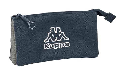 Safta KAPPA DARK NAVY – Dreifaches Federmäppchen, Federmäppchen für Kinder, ideal für Kinder im Schulalter, bequem und vielseitig, Qualität und Widerstandsfähigkeit, 22 x 3 x 12 cm, Grau/Marineblau von safta