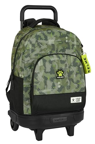 Safta Kelme Travel Großer Rucksack mit Rädern, kompakt, abnehmbar, ideal für Kinder unterschiedlichen Alters, bequem und vielseitig, Qualität und Widerstandsfähigkeit, 33 x 22 x 45 cm, Grün/Schwarz, von safta