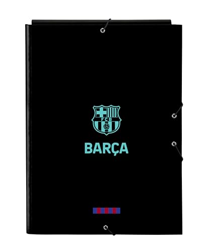 Safta -M068 F.C. Barcelona 3. Team-Ordner mit 3 Klappen, ideal für Kinder verschiedener Altersgruppen, bequem und vielseitig, Qualität und Widerstandsfähigkeit, 26 x 36,5 cm, Schwarz, Standard von safta