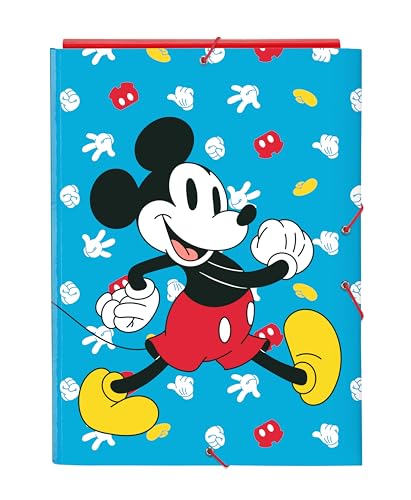 Safta -M068 Mickey Mouse Fantastic-Ordner mit 3 Klappen, ideal für Kinder unterschiedlichen Alters, bequem und vielseitig, Qualität und Widerstandsfähigkeit, 26 x 36,5 cm, Blau/Rot, Standard von safta