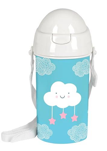 Safta M899B Vorschule Wolke Automatisches Öffnen, mit Strohhalm, Wasserflasche, BPA-frei, mit Umhängetasche, bequem und leicht, 500 ml, 7,3 x 19,5 cm, Pastellblau, Unisex Kinder, Standard, babyblau, von safta