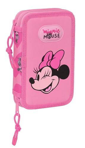 Safta MINNIE MOUSE LOVING Federmäppchen für Kinder, Federmäppchen mit Farben, mit 28 Utensilien, ideal für Kinder von 5 bis 14 Jahren, bequem und vielseitig, Qualität und Beständigkeit, 12,5 x 4 x von safta