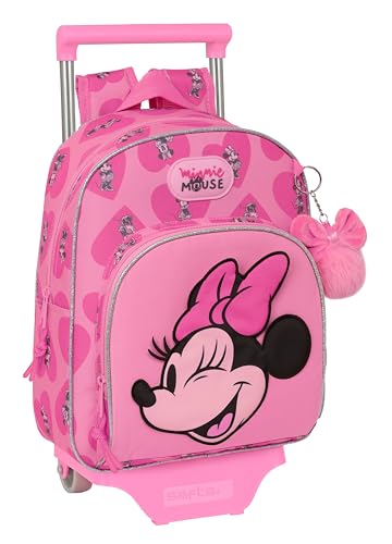 Safta MINNIE MOUSE LOVING Kinderrucksack mit Trolley 705, ideal für Kinder unterschiedlichen Alters, bequem und vielseitig, Qualität und Widerstandsfähigkeit, 28 x 10 x 34 cm, Rosa, Rosa, Estándar, von safta