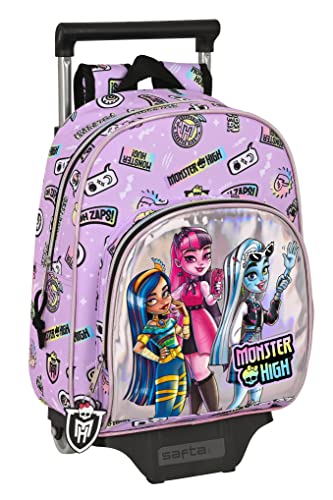 Safta MONSTER HIGH Kinderrucksack mit Trolley 705, ideal für Kinder jeden Alters, bequem und vielseitig, Qualität und Strapazierfähigkeit, 28 x 10 x 34 cm, Lila, Lila, Estándar, Casual von safta