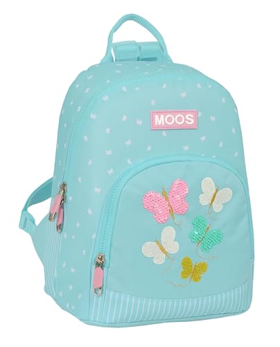 Safta MOOS BUTTERFLIES Mini-Rucksack für den täglichen Gebrauch, ideal für Kinder unterschiedlichen Alters, bequem und vielseitig, Qualität und Stärke, recycelbarer Stoff, 25 x 13 x 30 cm, Hellblau, von safta