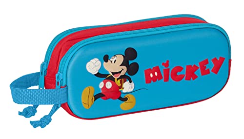 Safta Mickey Clubhouse – Doppel-Federmäppchen, 3D-Federmäppchen, für Kinder im Schulalter, bequem und vielseitig, Qualität und Stärke, 21 x 6 x 8 cm, Blau/Rot, blau/rot, Estándar, Lässig von safta