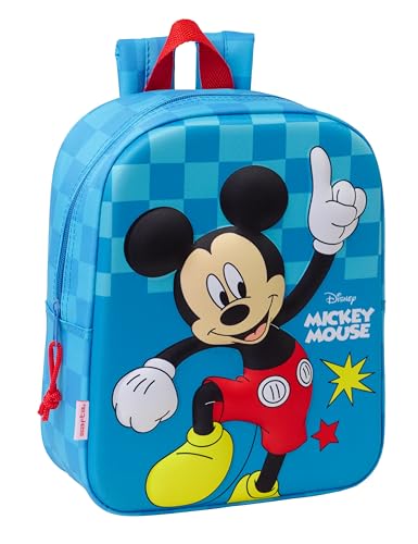 Safta Mickey Mouse 3D Kindergartentasche 3D, anpassbar an den Wagen, einfache Reinigung, ideal für Kinder verschiedener Altersgruppen, bequem und vielseitig, Qualität und Widerstandsfähigkeit, 22 x 10 von safta