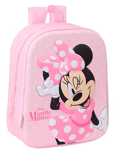 safta Minnie Mouse 3D Kindergartenrucksack, anpassbar an den Wagen, einfache Reinigung, ideal für Kinder verschiedener Altersgruppen, bequem und vielseitig, Qualität und Widerstandsfähigkeit, 22 x 10 von safta