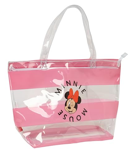 Safta Minnie Mouse Beach Einkaufstasche für Damen, Shopping-Tasche, bequem und vielseitig, Qualität und Widerstandsfähigkeit, 54 x 17 x 35 cm, Rosa/Transparent, rosa/transparent, Estándar, Casual von safta