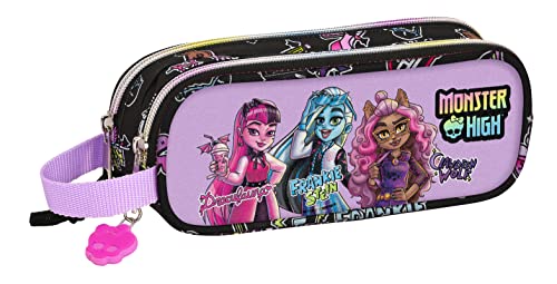 Safta Monster High - Federmäppchen für Kinder, für Kinder, ideal für Kinder im Schulalter, bequem und vielseitig, Qualität und Haltbarkeit, 21 x 6 x 8 cm, Schwarz, Schwarz, Estándar, Lässig von safta