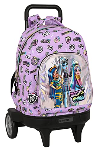 Safta Monster High Großer Rucksack mit Rollen, kompakt, abnehmbar, ideal für Kinder jeden Alters, bequem und vielseitig, Qualität und Strapazierfähigkeit, 33 x 22 x 45 cm, Lila, Lila, Estándar, Casual von safta