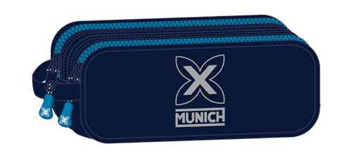 Safta Munich Nautic Doppelmäppchen für Kinder, ideal für Kinder im Schulalter, bequem und vielseitig, Qualität und Widerstandsfähigkeit, 21 x 6 x 8 cm, Marineblau, Marineblau, Estándar, Casual von safta