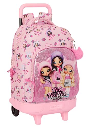 Safta NANANA FABULOUS Großer Rucksack mit Rädern, kompakt, abnehmbar, ideal für Kinder unterschiedlichen Alters, bequem und vielseitig, Qualität und Stärke, 33 x 22 x 45 cm, Rosa, Rosa, Estándar, von safta