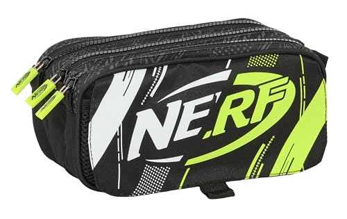 Safta NERF GET READY Federmäppchen mit Dreifach-Big, Federmäppchen für Kinder, ideal für Schulkinder, bequem und vielseitig, Qualität und Widerstandsfähigkeit, 21,5 x 8 x 10 cm, Schwarz, Schwarz , von safta