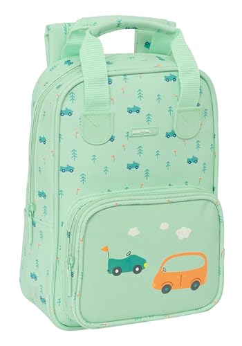 Safta PREESCOLAR AUTOS Kinderrucksack, mit Griffen, leicht zu reinigen, ideal für Kinder unterschiedlichen Alters, bequem und vielseitig, Qualität und Widerstandsfähigkeit, 20 x 8 x 28 cm, Wassergrün, von safta