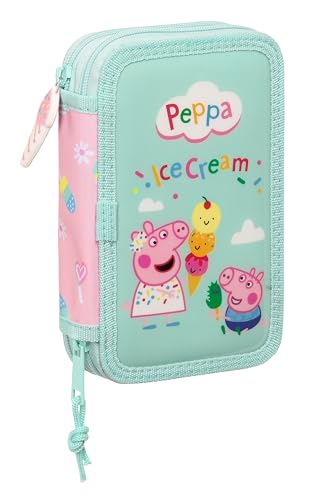 Safta Peppa Pig Ice Cream Federmäppchen für Kinder, Federmäppchen mit Farben, mit 28 Utensilien, ideal für Kinder von 5 bis 14 Jahren, vielseitig einsetzbar, Widerstandsfähigkeit, 12,5 x 4 x 19,5 cm, von safta