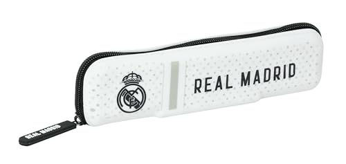 Safta Real Madrid 1. Team 24/25, schmales Federmäppchen für Kinder, Silikon, ideal für Kinder im Schulalter, bequem und vielseitig, 20 x 2 x 5,5 cm, Weiß/Grau, Weiß/Grau, Estándar, Casual von safta