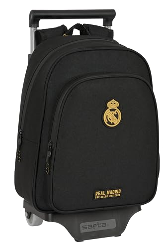 Safta Real Madrid 3. Team Kinderrucksack mit Trolley 705, ideal für Kinder unterschiedlichen Alters, bequem und vielseitig, Qualität und Widerstandsfähigkeit, 27 x 10 x 33 cm, Schwarz, Schwarz , von safta