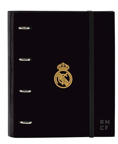 Safta Real Madrid 3. Teammappe mit 4 Ringen, 35 cm, mit 100 A4-Blättern, ideal für Kinder unterschiedlichen Alters, bequem und vielseitig, Qualität und Widerstandsfähigkeit, 27 x 3,5 x 32 cm, Schwarz von safta